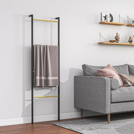 Towel ladder stand, 4-bar steel, space-saving black 49x167.5 cm