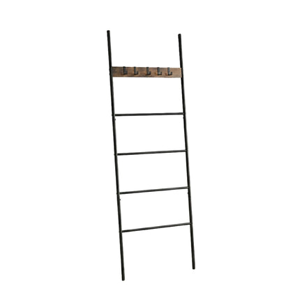 Towel Ladder with 4 Rungs & 5 Hooks – Brown, Steel & MDF