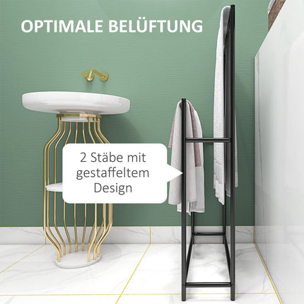 Freistehender Handtuchhalter aus schwarzem Metall, 2 Stangen, Badezimmer
