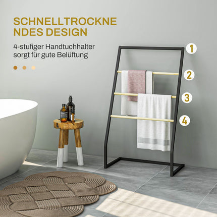 Porte-serviettes sur pied avec 3 barres porte-serviettes, porte-serviettes de bain, acier, noir