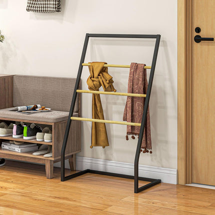 Porte-serviettes sur pied avec 3 barres porte-serviettes, porte-serviettes de bain, acier, noir
