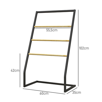 Porte-serviettes sur pied avec 3 barres porte-serviettes, porte-serviettes de bain, acier, noir