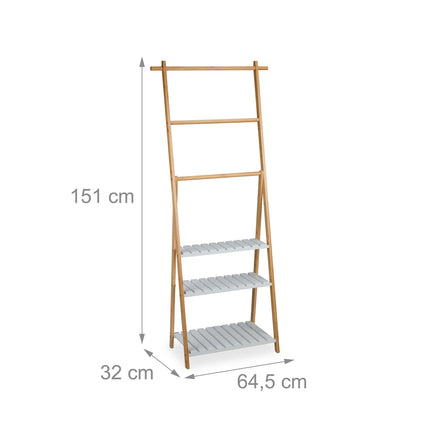 Towel Rack with 3 Bars and Shelves, Bamboo