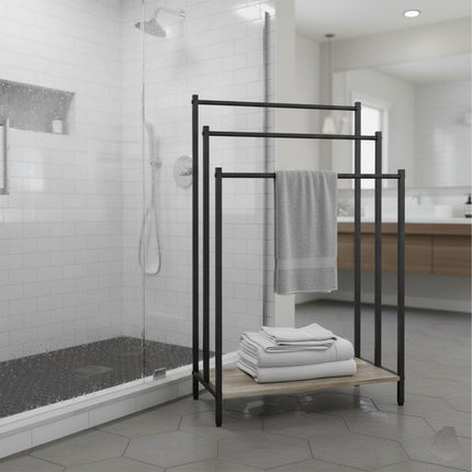 Towel Rack with Shelf, Freestanding Metal Frame
