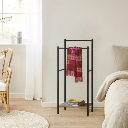 Towel Stand with Shelf – Metal Frame, Wood-Effect Finish