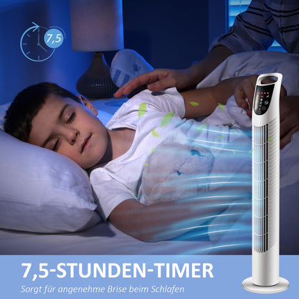 Turmventilator, 3 Modi, leiser Betrieb, Timer, Fernbedienung, Weiß
