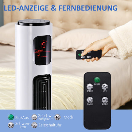 Oszillierender Turmventilator, 96 cm hoch, 3 Stufen, 45W Leistung