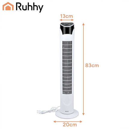 Tower Fan 83 cm with Remote Control and 70° Oscillation, White, 45W, 3 Modes
