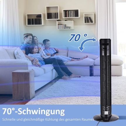 Tower Fan, Black, Remote Control, 3 Speeds, 70 Oscillation