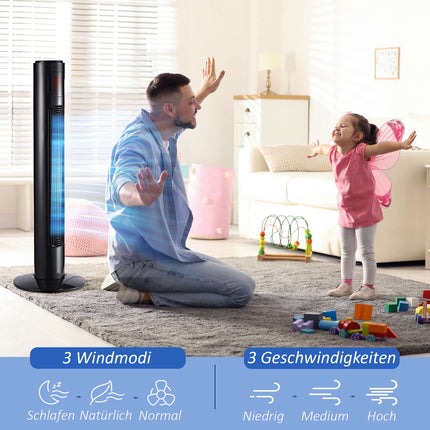 Tower Fan, Black, Remote Control, 3 Speeds, 70 Oscillation
