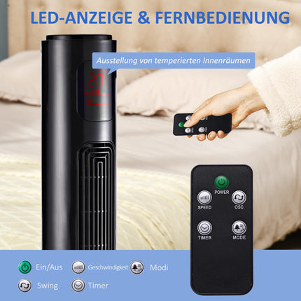 Tower Fan, Black, Remote Control, 3 Speeds, 70 Oscillation
