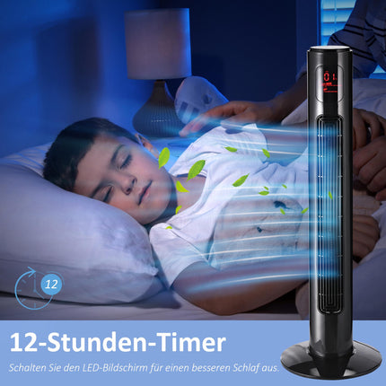 Tower Fan, Black, Remote Control, 3 Speeds, 70 Oscillation