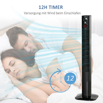 Tower fan with remote control, aroma diffuser, 3 speeds, black