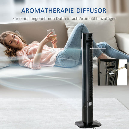 Tower fan with remote control, aroma diffuser, 3 speeds, black