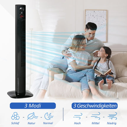 Tower fan with remote control, aroma diffuser, 3 speeds, black