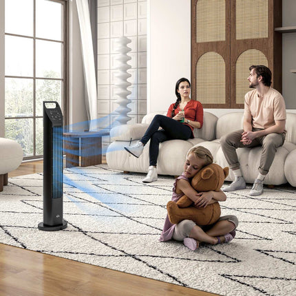 Tower fan with remote control, 3 modes and timer, black