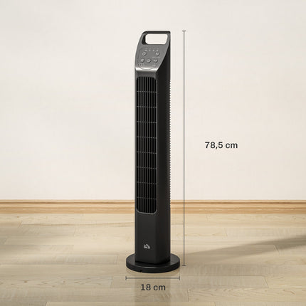 Tower fan with remote control, 3 modes and timer, black