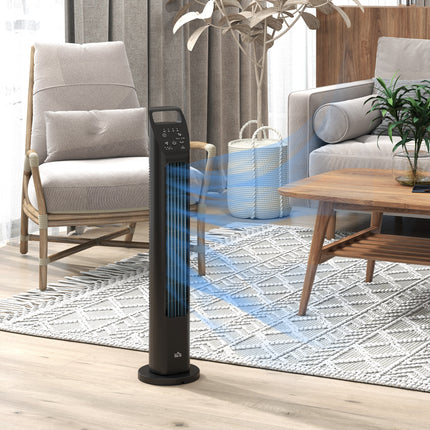 Tower fan with remote control, 3 modes and timer, black
