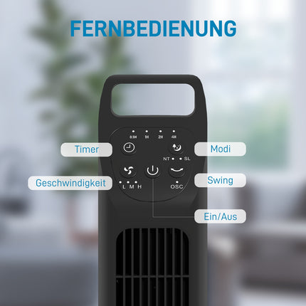 Tower fan with remote control, 3 modes and timer, black