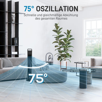 Tower fan with remote control, 3 modes and timer, black