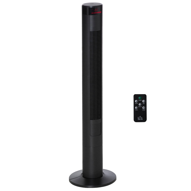 Tower fan with remote control, 70° oscillation, timer, black