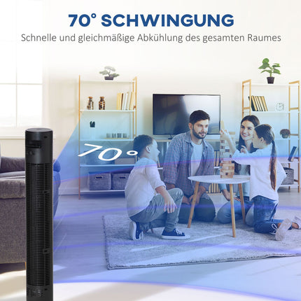Turmventilator mit Fernbedienung, 70° Oszillation, Timer, schwarz