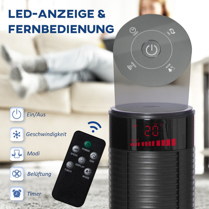 Turmventilator mit Fernbedienung, 70° Oszillation, Timer, schwarz