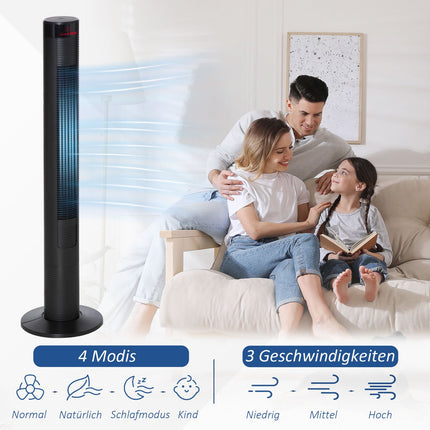 Turmventilator mit Fernbedienung, 70° Oszillation, Timer, schwarz