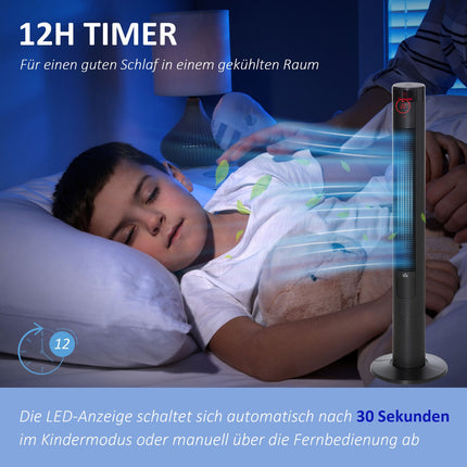 Turmventilator mit Fernbedienung, 70° Oszillation, Timer, schwarz