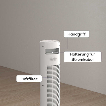 Turmventilator mit Fernbedienung, 3 Geschwindigkeiten, 70° Oszillation