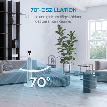 Turmventilator mit Fernbedienung, 3 Geschwindigkeiten, 70° Oszillation