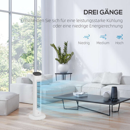 Turmventilator mit Fernbedienung, 3 Geschwindigkeiten, 85° Oszillation