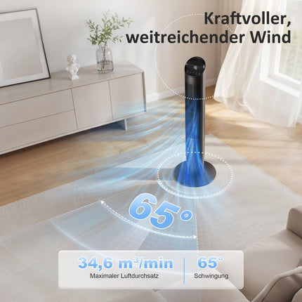 Sloupový ventilátor s dálkovým ovladačem, WiFi aplikace, 6 rychlostí, 65 oscilace