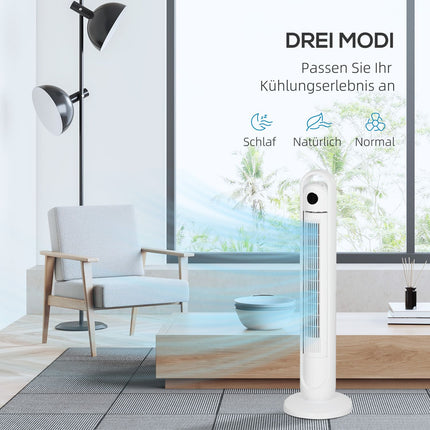 Turmventilator mit Fernbedienung, 3 Geschwindigkeitsstufen, 24-Stunden-Timer, LCD-Display