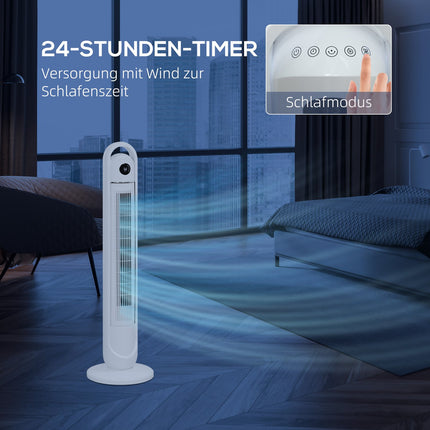 Turmventilator mit Fernbedienung, 3 Geschwindigkeitsstufen, 24-Stunden-Timer, LCD-Display
