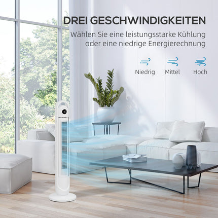 Turmventilator mit Fernbedienung, 3 Geschwindigkeitsstufen, 24-Stunden-Timer, LCD-Display