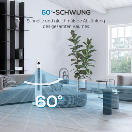 Turmventilator mit Fernbedienung, 3 Geschwindigkeitsstufen, 24-Stunden-Timer, LCD-Display
