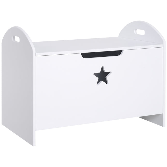 Storage box for children's toys, white MDF, safety hinge