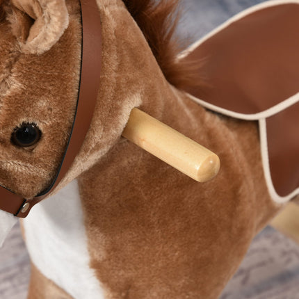 Plush rocking horse with sound, handle for ages 3-6