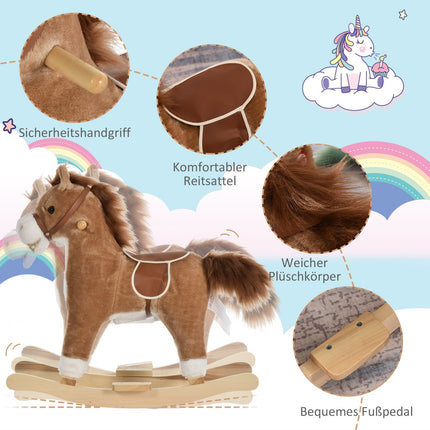 Plush rocking horse with sound, handle for ages 3-6
