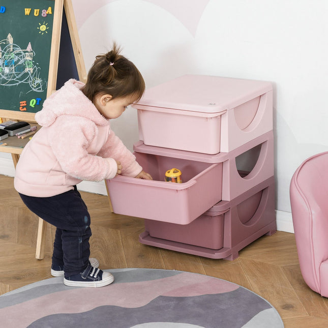 Children's 3-Tier Toy Storage Drawer Cabinet - Pink