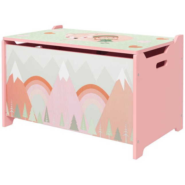 Spielzeugkiste mit Deckel, Sicherheitscharnier, Tiermotiv, 60x37x39 cm, Pink