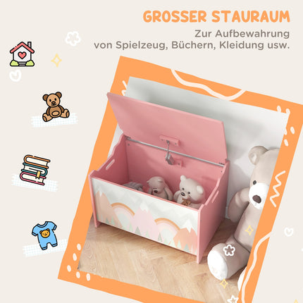 Spielzeugkiste mit Deckel, Sicherheitscharnier, Tiermotiv, 60x37x39 cm, Pink