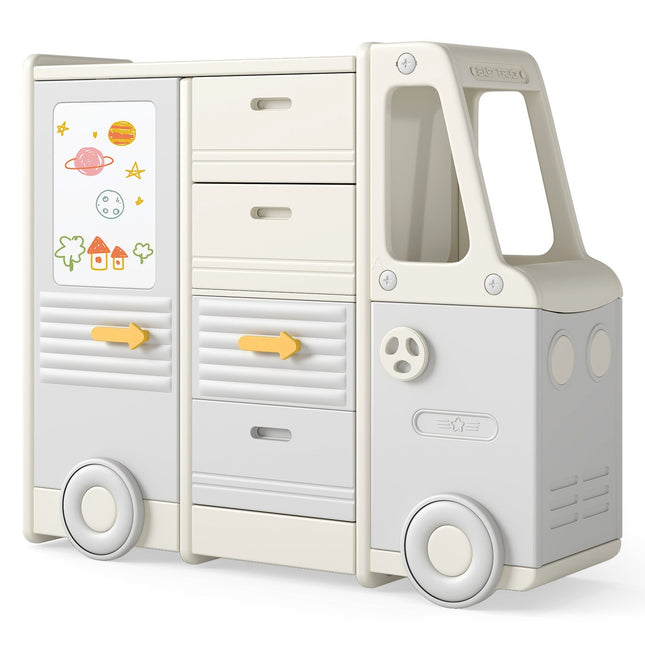 Spielzeugregal mit Whiteboard, Bus-Design, 4 Schubladen