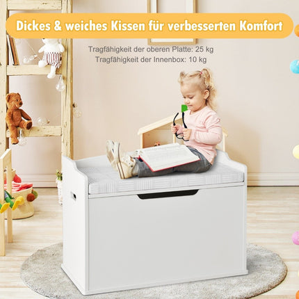 Coffre à jouets avec couvercle 2 en 1 avec coussin armoire à jouets 74 x 39 x 52 cm blanc