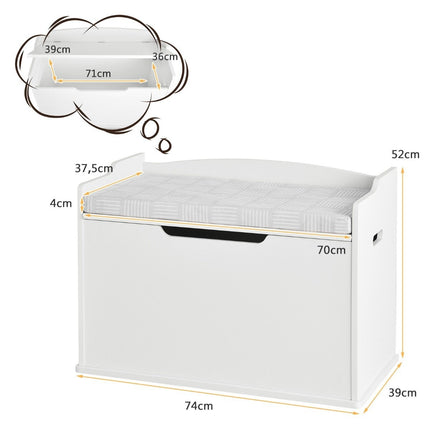 Coffre à jouets avec couvercle 2 en 1 avec coussin armoire à jouets 74 x 39 x 52 cm blanc