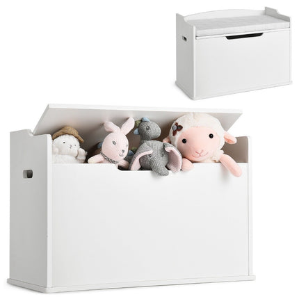 Coffre à jouets avec couvercle 2 en 1 avec coussin armoire à jouets 74 x 39 x 52 cm blanc