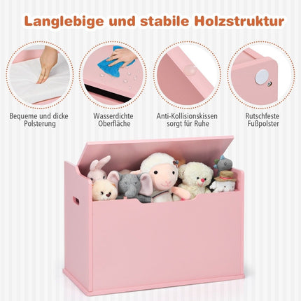 Spielzeugkiste mit Deckel 2 in 1 Spielzeugtruhe mit Kissen Spielzeugschrank aus Holz mit Tragegriffen Rosa