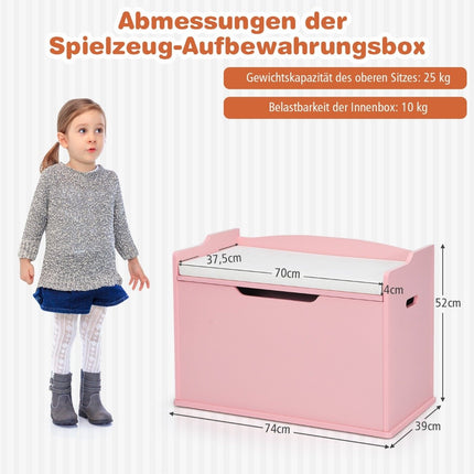 Spielzeugkiste mit Deckel 2 in 1 Spielzeugtruhe mit Kissen Spielzeugschrank aus Holz mit Tragegriffen Rosa