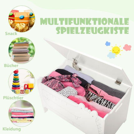 Spielzeugkiste mit Sicherheitsscharnier Holztruhe für Kinder weiß